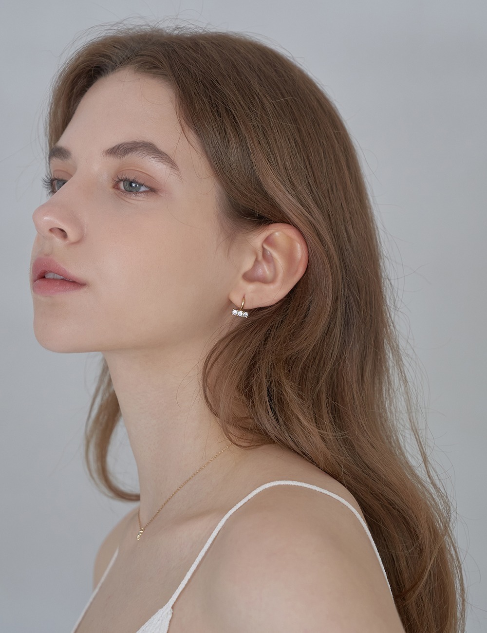 Cubic bar one-touch earring